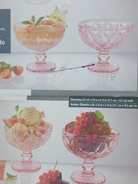 Pink Glass Dessert Bowls - Set of 2 Footed Sundae Cups